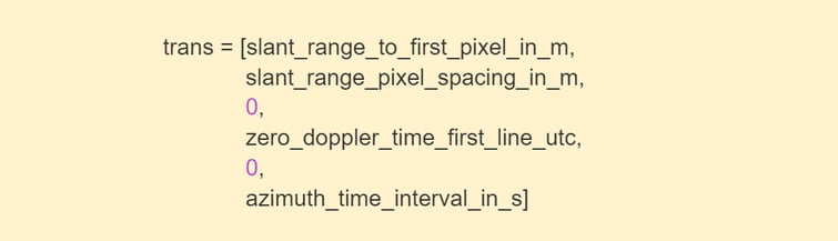 Geotransform for a SAR SLC image