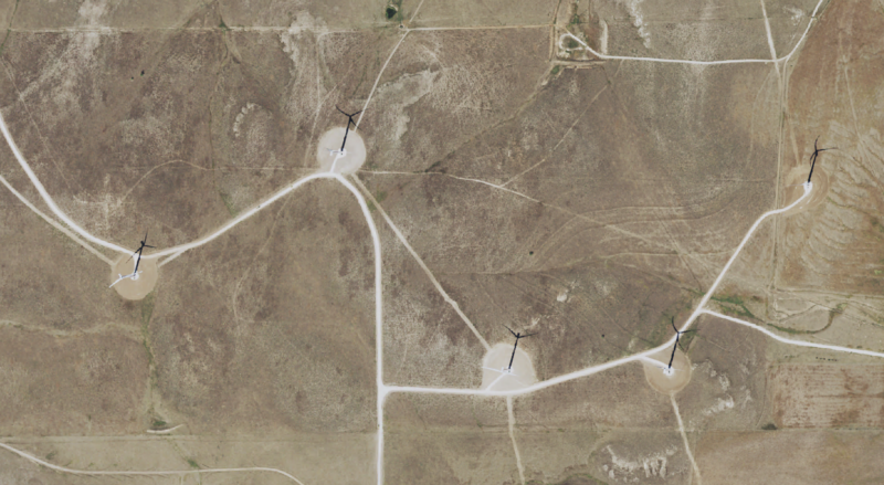 NAIP image of wind turbines just east of Miami, TX