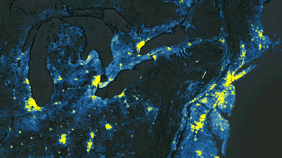 Cities across the northeast regularly experience warmer temperatures than rural areas in this MODIS land surface temperature visualization by Descartes Labs