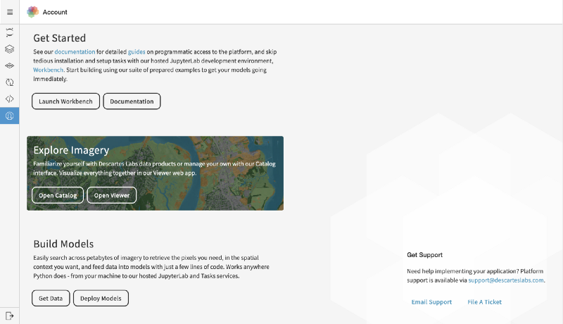 The Descartes Labs Platform launch console